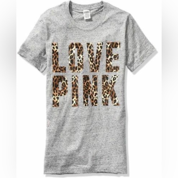 Victoria Secret Gray & Leopard Print Short Sleeve T Shirt Size XS NWOT - Picture 1 of 5